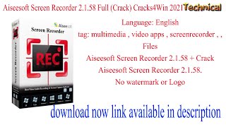 Aiseesoft Screen Recorder 2158 Full with Crack  Ghost Technical [upl. by Prochora]