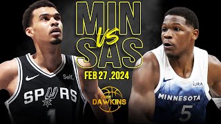 Minnesota Timberwolves vs San Antonio Spurs Full Game Highlights  February 27 2024  FreeDawkins [upl. by Seiter935]