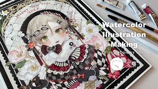 【透明水彩】アナログイラストメイキング1┊Watercolor illustration making [upl. by Ellimac]