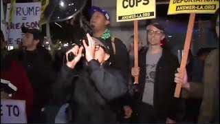 Protesters come out during President Trumps visit to Los Angeles [upl. by Animaj]