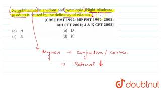 Xerophthalmia in children and nyctalopia Night blindness  in adults is caused by the [upl. by Hanover]