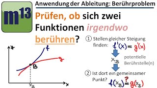 Untersuchen ob sich zwei Funktionsgraphen IRGENDWO berühren Berührtangente bestimmen [upl. by Acinat]