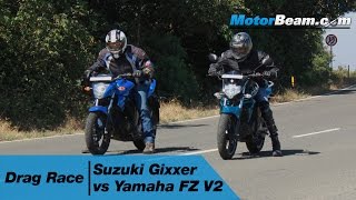 Suzuki Gixxer vs Yamaha FZ V2  Drag Race  MotorBeam [upl. by Lexine651]