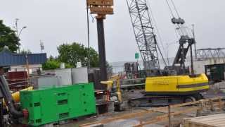 Sheet pile driving  Barton Pump Station Upgrade Project [upl. by Adelpho53]