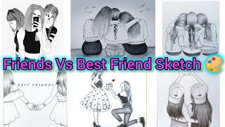 Friends Vs Best Friend Sketch 🎨 art drawing sketch viral youtubevideo video trending youtube [upl. by Washington]