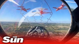 Incredible aerial footage shows RAF Red Arrows flying over Glastonbury [upl. by Tadeo]