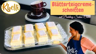 Blätterteigcremeschnitten mit PuddingSahneFüllunghimmlische CremeschnittenKhellis Backwelt [upl. by Ilanos]