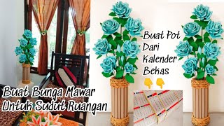 Buat Bunga dari Kertas amp Pot dari Barang Bekas  Mawar dari kertas Jasmine [upl. by Brandie]