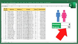 🔴Como saber cuantos HOMBRES y MUJERES hay en un Rango de Datos en Excel [upl. by Kitty]