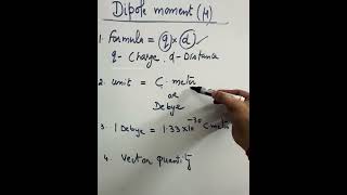 Formula of Dipole moment  unit of Dipole moment shortchemistrychemistry [upl. by Rafaello]