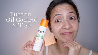 Eucerin Sun Oil Control SPF 50 Face Sunscreen Lotion with Oil Absorbing Minerals Review  Tiana [upl. by Kcirdehs]