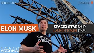 Go up SpaceXs Starshipcatching robotic launch tower with Elon Musk [upl. by Yrmac]