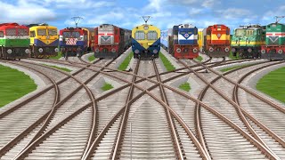 9 Trains Crossing At Curved Railroad Tracks train simulator Steam LocomotivesRailgadi Tracks [upl. by Lucius]