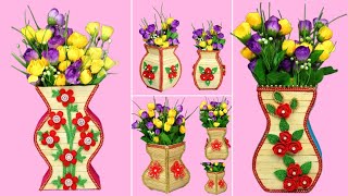 4 Easy Handmade Flower Vase Ideas With Cardboard and Popsicle Sticks  Flower Vase DIY Ideas [upl. by Annahavas772]