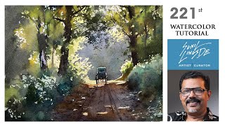 How to draw a watercolor landscape painting with easy methods  Village scene  Sunil Linus De [upl. by Lontson447]