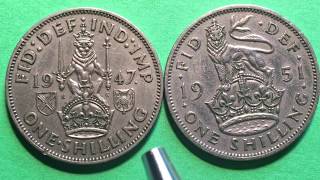 UK 1 Shilling 1947 Scottish Crest 1 Shilling 1951 English Crest [upl. by Ahsieyt891]