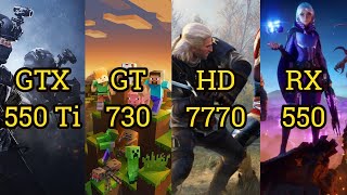 GTX 550 Ti vs GT 730 vs HD 7770 vs RX 550  6 GAMES in 2021 [upl. by Nuj488]