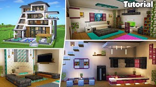 Minecraft Modern House 50 Interior Tutorial  How to Build  💡Material List in Description [upl. by Meehaf]