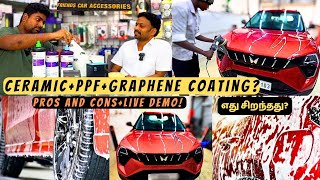 Ceramic vs PPF vs Graphene Coating  என்ன வித்தியாசம் பண்றது wortha  Full DemoTamiltalksjunction [upl. by Tija323]