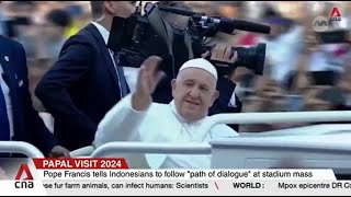 Pope Francis tells over 80000 Indonesians at stadium mass to follow path of dialogue [upl. by Llevra178]