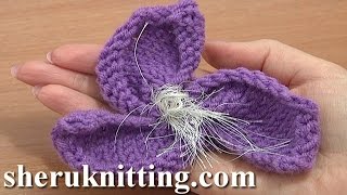 Knitted 3Petal Flower Tutorial 7 Stockinette Stitch Flower [upl. by Hahseram]