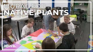 Troutdale Elementary students paint mural highlighting Oregons native plants [upl. by Langill]