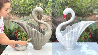 Beautiful and easy  The idea of ​​​​swan shaped plant pots from old fabric and cement [upl. by Nosnor873]