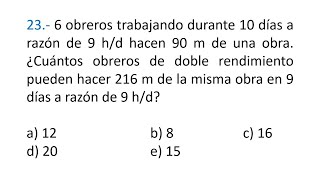 6 obreros trabajando durante 10 días a razón de 9 hd hacen 90 m de una obra ¿Cuántos obreros de [upl. by Ytima]