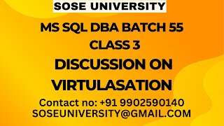 SQL DBA BATCH55 CLASS 3 DISCUSSION ON VIRTULASATION  CONTACT 91 9902590140 [upl. by Anitram513]