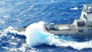 Massive US Destroyer Sails Through Giant Violent Waves at Sea [upl. by Neeroc]