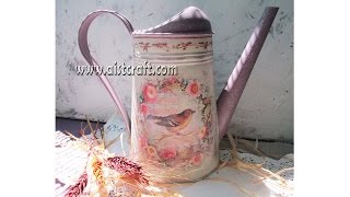 Decoupage napkin without wrinkles DIY Watering can decoration ideas [upl. by Madelina629]