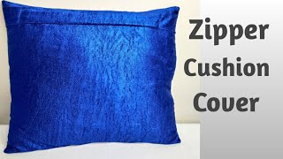 Simple zipper cushion cover Pillow cover cutting and stitching  How to sew cushion cover with zip [upl. by Pendergast]