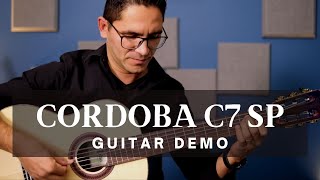 EliteGuitarist Store  Brief Look at the Cordoba C7 SP Classical Guitar [upl. by Ahsienar]