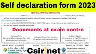 csir net self declaration form fill up 2023csir net documents at centrecsir net admit card fill [upl. by Asiole]