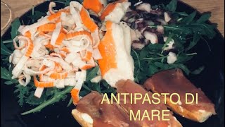 Antipasto di pesce  Facile  veloce e economico  insalata di surimi  polpo e rucola e bruschette [upl. by Bary]