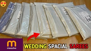 Meesho saree haul  New sarees collection from meesho  festive amp wedding saree unboxing amp review [upl. by Akceber626]