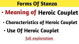 Meaning of Heroic Couplet amp characteristics of Heroic Couplet  Heroic Couplet English literature [upl. by Marshal]