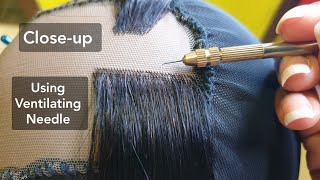 CLOSEUP Howto Ventilate Hair Lace ClosureFrontal wig Using Ventilating Needle [upl. by Lleda]