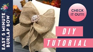 How to Make an Easy Five Minute Burlap Bow for any Occasion [upl. by Joanie214]