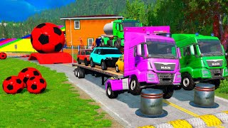 TRANSPORTING PIXAR CARS amp FRUITS WITH COLORED amp JOHN DEERE vs CLAAS vs TRACTORS  BeamNGdrive 962 [upl. by Bortman]