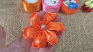 The charm of ribbon flowers how to make beautiful ribbon flowers with orange ribbon [upl. by Atiuqad]