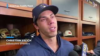 An emotional Christian Yelich on a clearly emotional topic for him his friend Bob Uecker [upl. by Almeda]