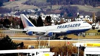 Transaero Airlines Boeing 747446 EIXLE am Salzburg Airport Full HD [upl. by Nhojleahcim]