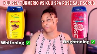 KUU SPA TURMERIC SALT SCRUB VS KUU SPA ROSE SALT SCRUB  WHITENING SCRUB [upl. by Haliek]