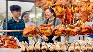 Roast duck with honey grilled chicken delicious grilled fish on the streets of Phnom Penh [upl. by Urbannai121]