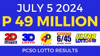 Lotto Result Today 9pm July 5 2024  PCSO Complete [upl. by Elvyn]