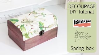 How to decoupage on wood  DECOUPAGE TUTORIAL  DIY spring box [upl. by Devaj]