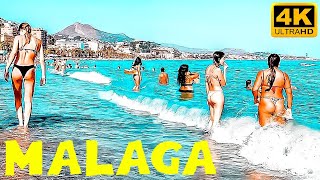 Beach Walk Summer Costa del Sol Playa Malagueta  Malaga Spain 4K [upl. by Ynnaej]