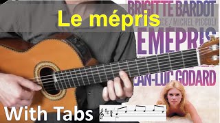 Thème de Camille Le mépris  Georges Delerue  Guitare fingerstyle solo with tabs [upl. by Hogen]