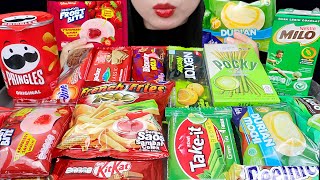 ASMR RED AND GREEN FOOD ❤️💚 AICE MOCHI ICE CREAM MILO KITKAT POCKY MATCHA PRINGLES TAKE IT [upl. by Anividul]